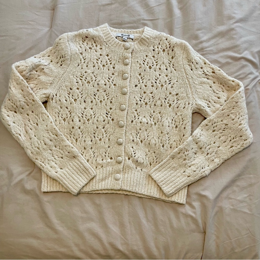 Madewell Pointelle-Stitch Cardigan in Cotton Blend Size S - Picture 3 of 9